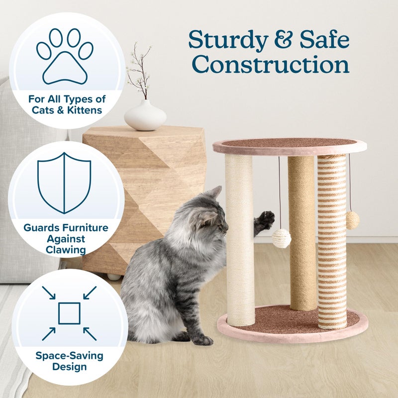 PETMAKER Cat Scratching Post - 3 Scratcher Posts with Carpeted Base Play Area and Perch - Furniture Scratching Deterrent for Indoor Cats by PETMAKER (Brown), Large - Image 3
